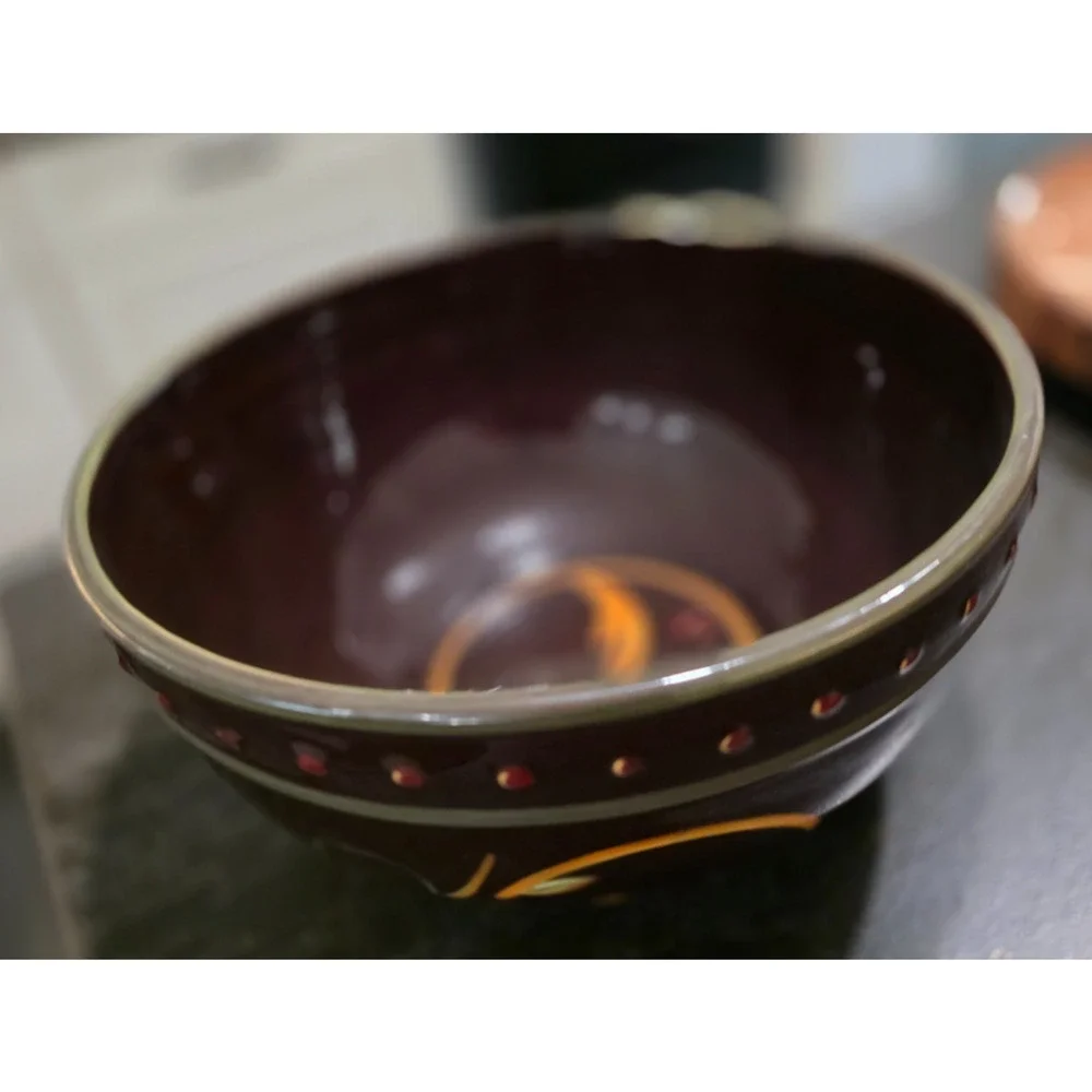 Demdaco Chocolate Berries Large Salad Serving Bowl Green Band 10 1/8